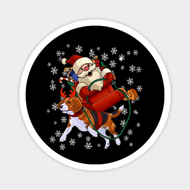 Santa Claus Riding Beagle Christmas Funny Gift Magnet by kimmygoderteart